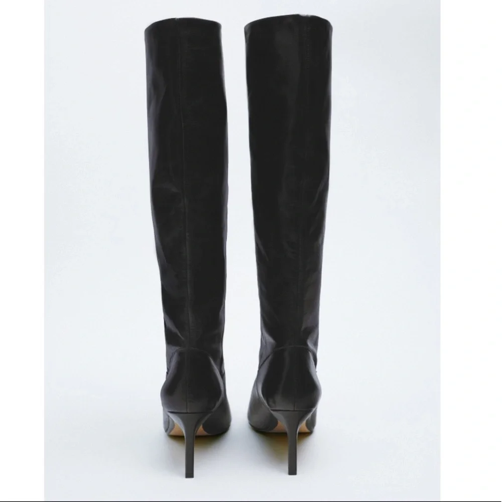 NEW! Zara 3.1” Heeled Leather Knee Boots Size 41 or 10 (US) - Picture 2 of 14